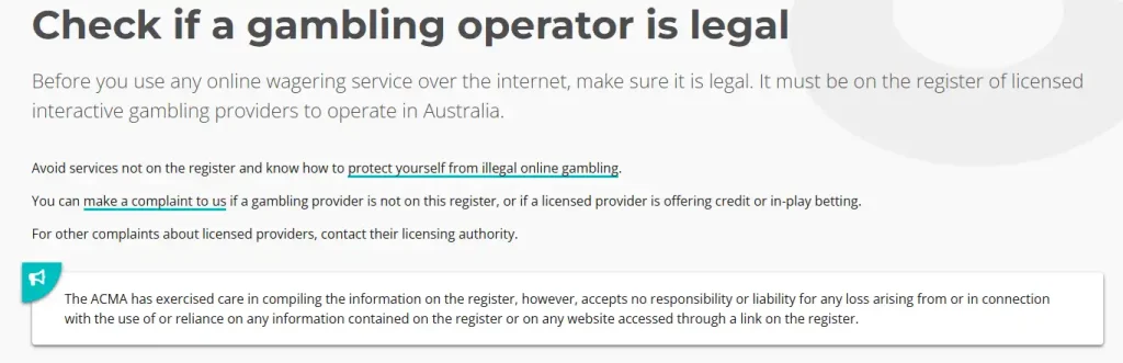 ACMA licensed interactive gambling provider register used to check Heaps O Wins Australian licence status